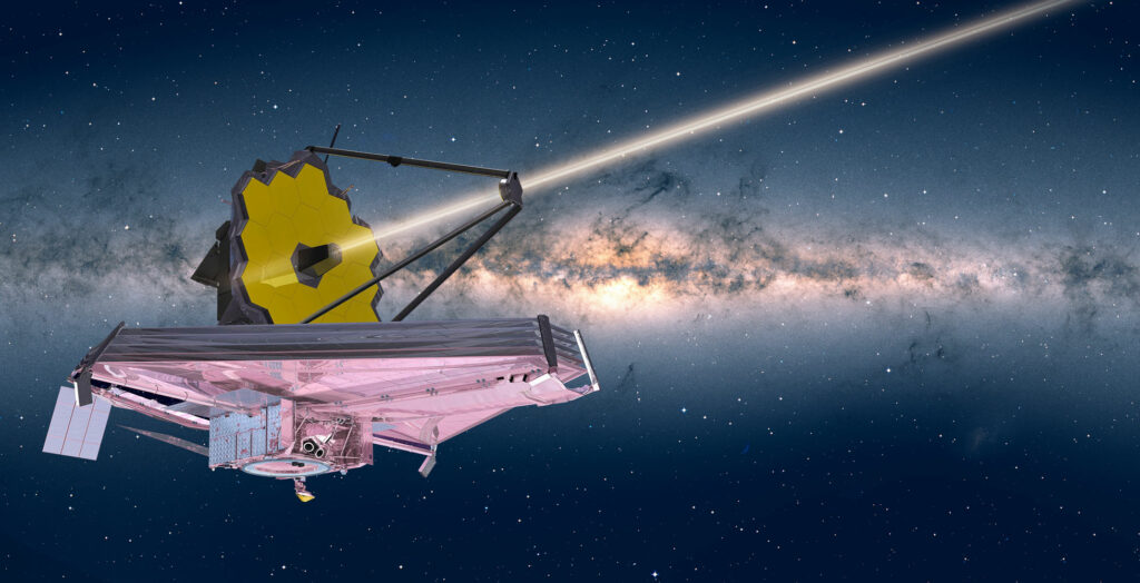 James Webb Space Telescope in Space Milky way in the background "Elements of this image furnished by NASA ".