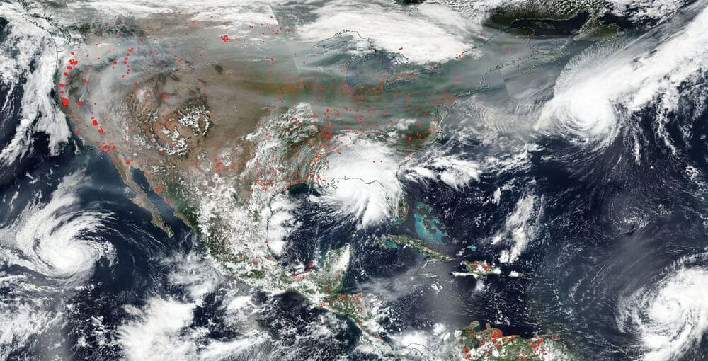 Satellite photos of natural disasters: prices and typhoon in the ocean, storm, strong winds.